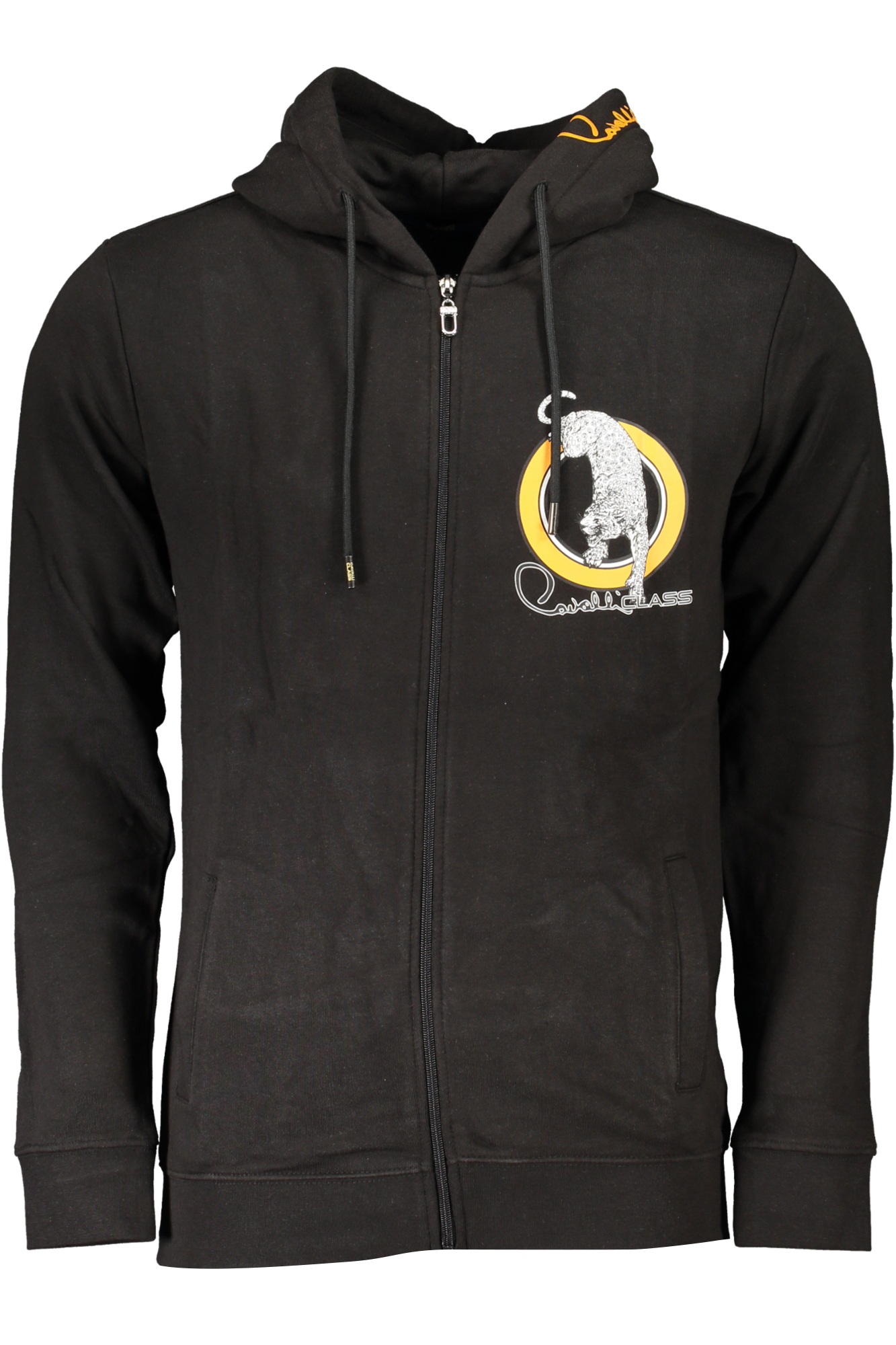 CAVALLI CLASS MEN'S BLACK ZIP SWEATSHIRT