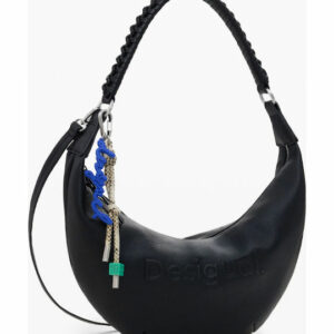 Desigual Logo Δερμάτινη Γυναικεία Τσάντα Χιαστί Μαύρη