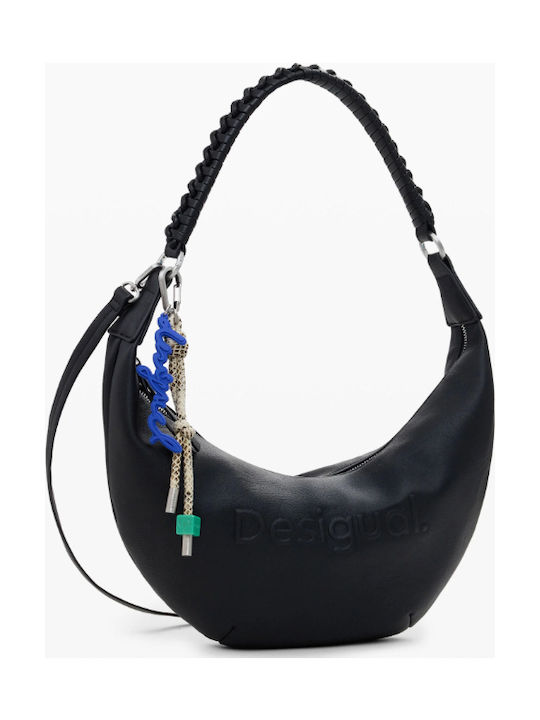 Desigual Logo Δερμάτινη Γυναικεία Τσάντα Χιαστί Μαύρη