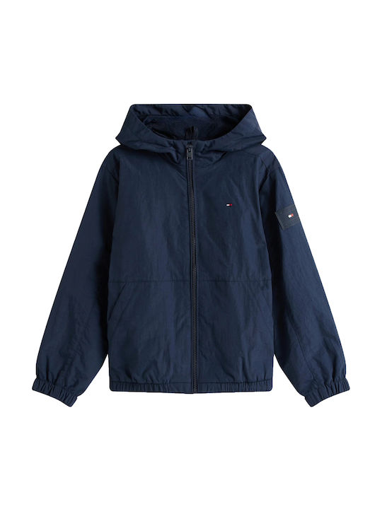 Tommy Hilfiger Παιδικό Casual Μπουφάν Αντιανεμικό με Κουκούλα Dark Night Navy