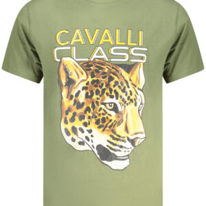 CAVALLI CLASS MEN'S SHORT-SLEEVED T-SHIRT GREEN CAVALLI CLASS