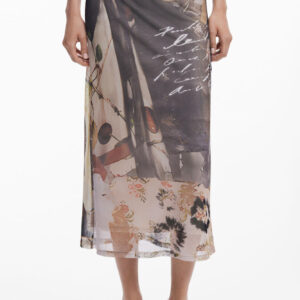 DESIGUAL WOMEN'S BEIGE LONGUETTE SKIRT DESIGUAL