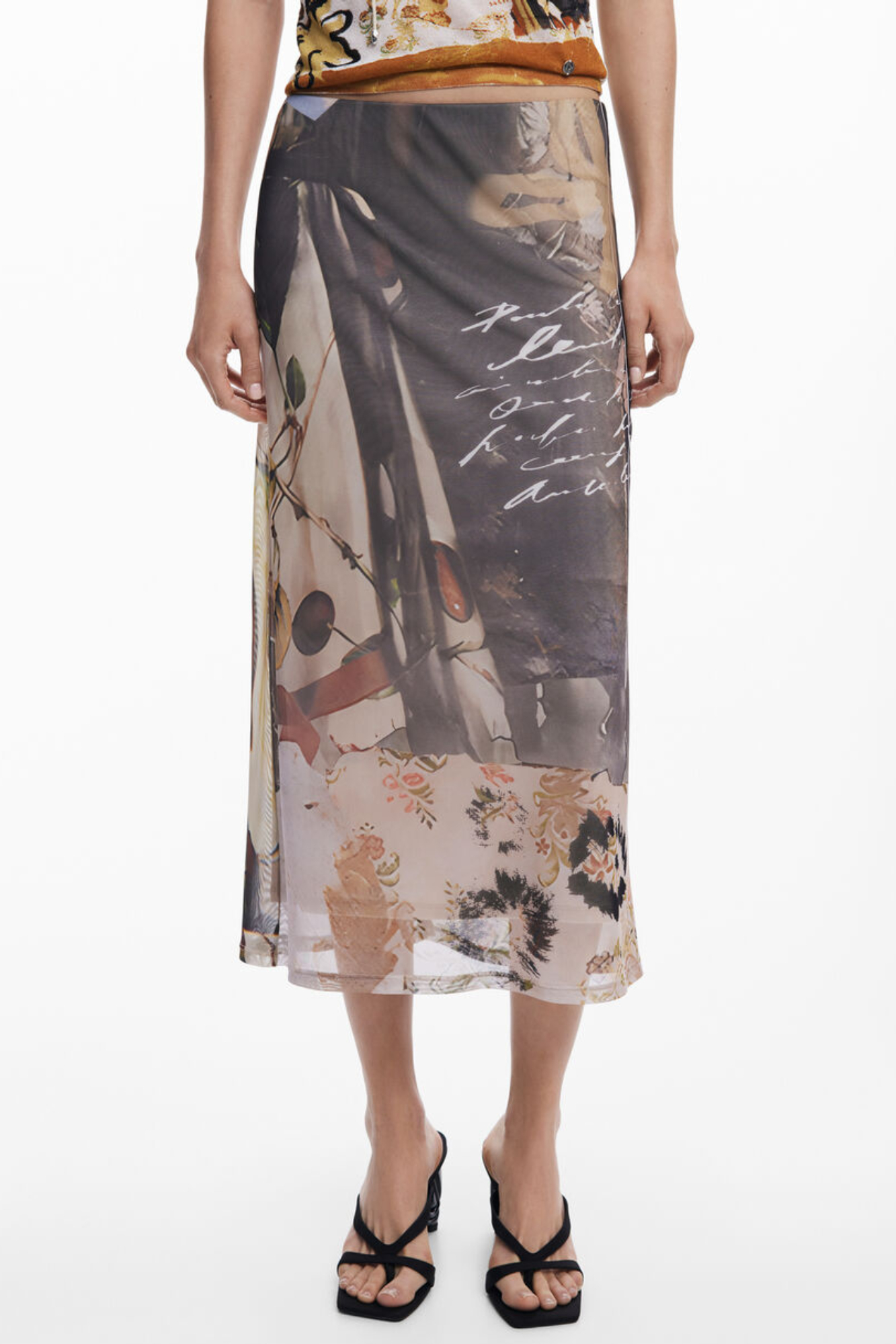 DESIGUAL WOMEN'S BEIGE LONGUETTE SKIRT DESIGUAL